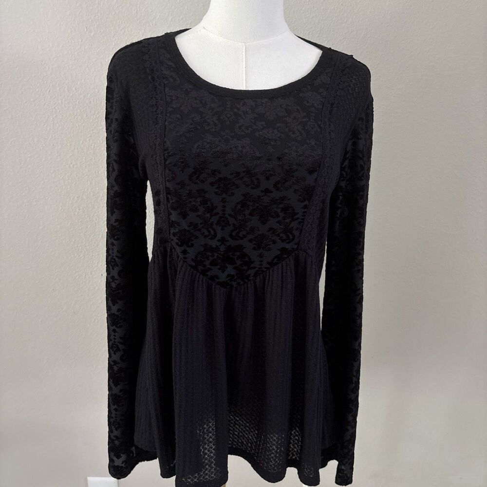Love on a Hanger Lazy Sunday Top M Black Velvet Babydoll Boho Tunic NWT
